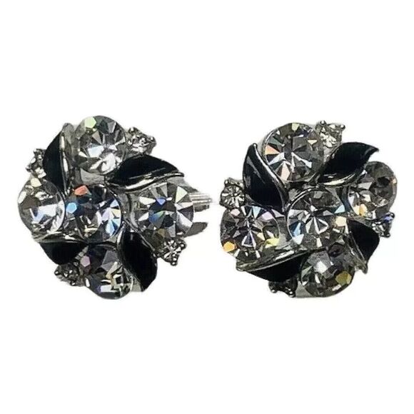 Lisner Crystal Flower Stud Earrings Signed Screw Backs Silver Shimmering - Picture 12 of 12